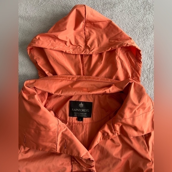 RAINFOREST packable travel coat orange w/Ruffle placket trench size small - Picture 4 of 10